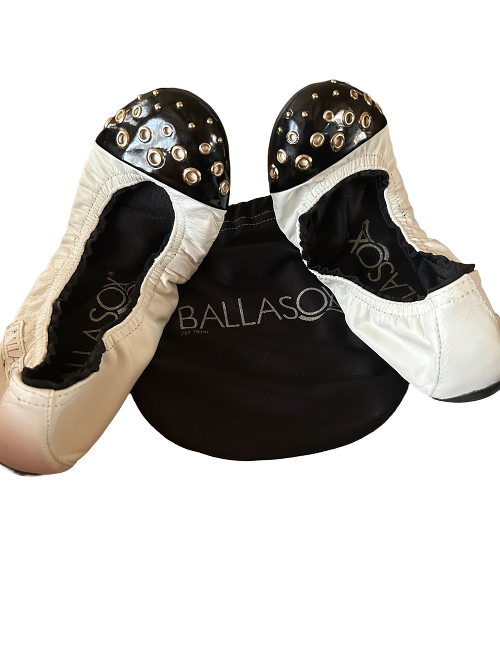 Ballasox by Corso Como Prince Studded Cap Toe Foldable Ballet Flats Pouch NWOT